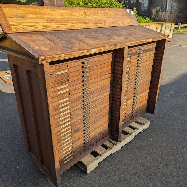 Wooden Printers Type Case Cabinet with Slant Top Rack 48 Drawer