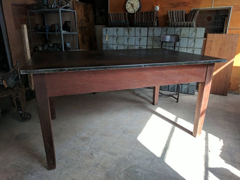 Vintage Post Office Work Table Oak With Steel Top Dining Table Etsy