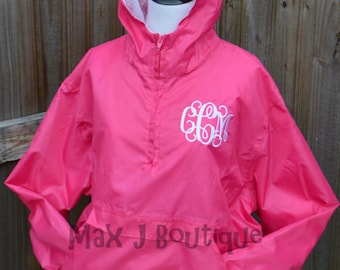 Monogrammed Pullover Rain Coat - Personalized Rain Jacket - Half-zip Lined Raincoat