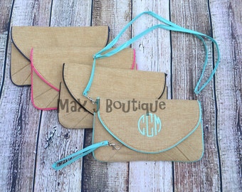 Monogrammed Burlap Clutch - Personalized Jute Purse