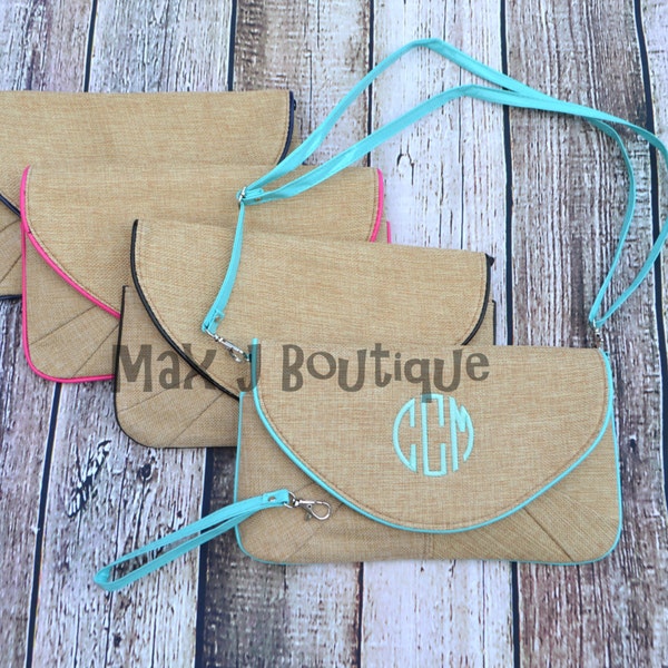 Monogrammed Burlap Clutch - Personalized Jute Purse