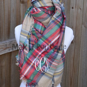 Monogrammed Blanket Scarf Personalized wrap Plaid Scarf 5 COLORS image 1