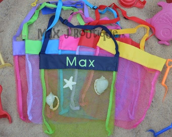 Personalized Seashell Bag - Monogrammed Shell Collection Bag - Mesh Beach Tote