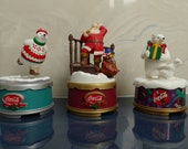 Coca-Cola Music Boxes Vintage Round Coke Christmas Music Boxes Set of Three