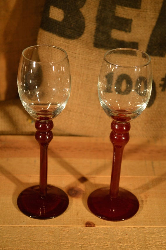 Items similar to Vintage Clear and Blood Red Wine Shot Glass Set of 2