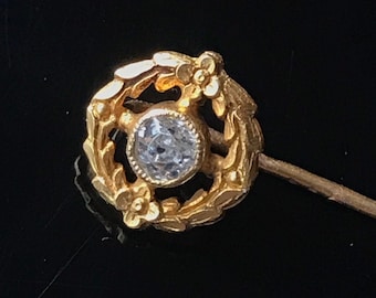 Victorian Daisy Pin Paste Stone Center Gilt Metal Cravat Pin
