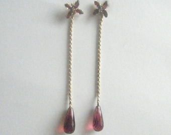 Garnet Earrings Gold Garnet Dangle Earrings Unique Drop Earrings 18k Yellow Gold