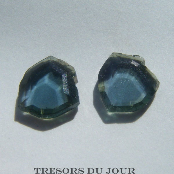 Unique Blue Tourmaline Gemstone Genuine Natural Teal Stone Slices 2 piece Pair 4 ct Undrilled for Custom Earrings Ring
