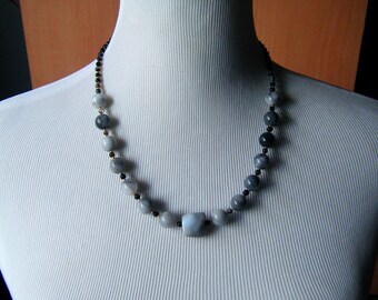 Modern Grey Black Agate Stone NECKLACE BEAD Black Statement NECKLACE Agate Choker Necklace Chunky Necklace Gray Black Fashion Necklace Grey