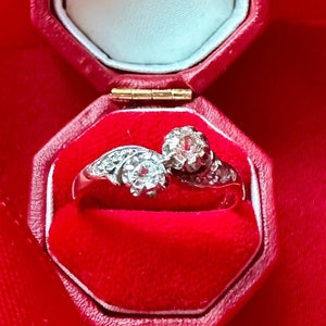 Vintage Toi et Moi Genuine Diamond Engagement Ring for women Two Stone Moi et Toi platinum solid 18k gold Anniversary Valentines Rings Gifts