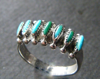Unique Blue Turquoise Ring Vintage Sterling Silver TURQUOISE Ring Silver Authentic Turquoise Real Turquoise Ring Small Ring Band Boho Rings