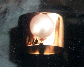 Pearl Barrel Ring 14k 18k goud grote echte gekweekte echte parel Unieke aangepaste moderne statementring