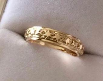 Handmade Sculpted Solid Gold Star Wedding Ring Custom Medieval style Band