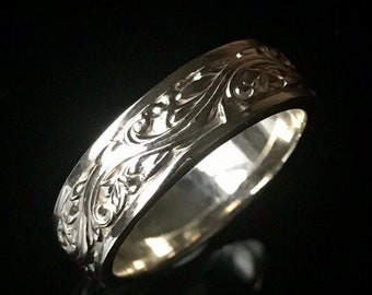 Sculpted Wedding Band Platinum Rings White Gold Victorian Ring Wedding Band Unique Wedding Ring Floral Sculpted Band Antique style Platinum