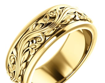 Sculpted Wedding Band 14k 18k Yellow Gold Rings Victorian Ring Wedding Band Unique Wedding Ring Floral Sculpted Band Antique style Platinum