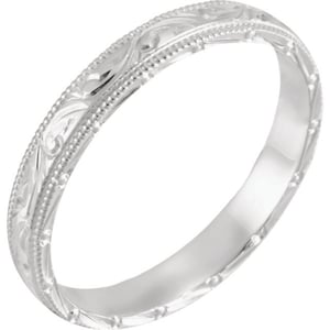 Engraved Vintage Victorian style Wedding Band with Milgrain 3mm wide rings
