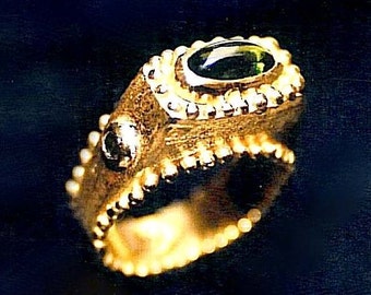 Etruscan Ring 14k 18k gold granulation RENAISSANCE inspired RING Peridot Gemstone Custom Ring Non Traditional Oval Engagement Ring Statement