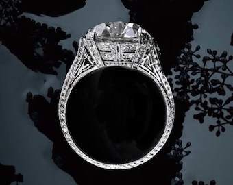 Bague de fiançailles édouardienne personnalisée en moissanite ou diamant naturel taille ancienne mine cadeau vintage unique antique fait main or blanc platine femme
