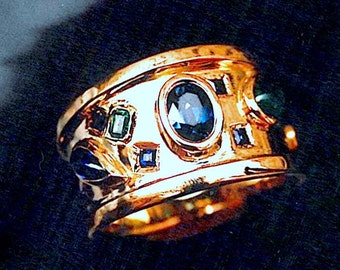 Unieke saffierring Saffier edelsteen trouwring Unieke instructiering Rechterhandring CONFETTI RING GOUD Aangepaste ring Verjaardagsring