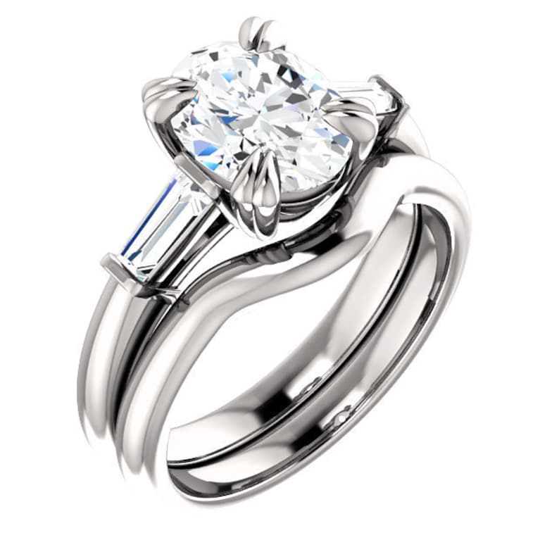 Oval Engagement Ring Tapered Baguettes Double Prong Claw Etsy