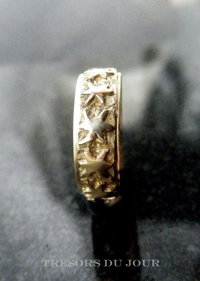 Gold Star Ring 'Etoiles' Poesie Ring Unique Engraved Wedding Band Medieval Poesy Ring Renaissance GOLD WEDDING RING Large Sizes image 6