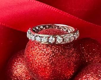 Vintage Diamond Anniversary Ring Eternity Band Stackable Jewelry Classic Infinity Ring Full Platinum Genuine Natural Diamonds Stack