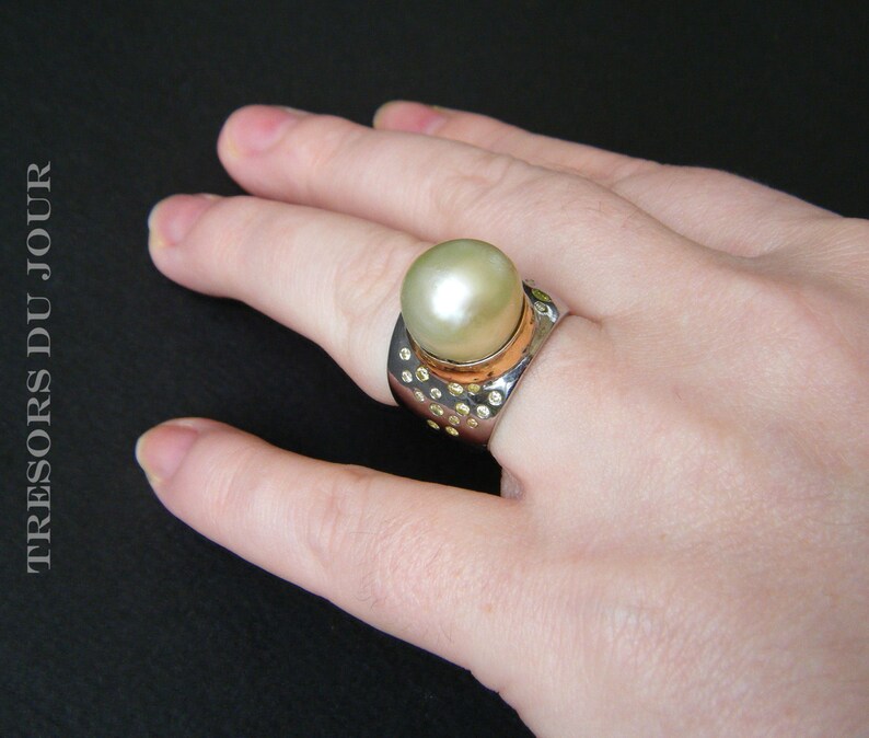 Unique Pearl Ring Gold Pearl STATEMENT RING Diamonds Pearl Etsy