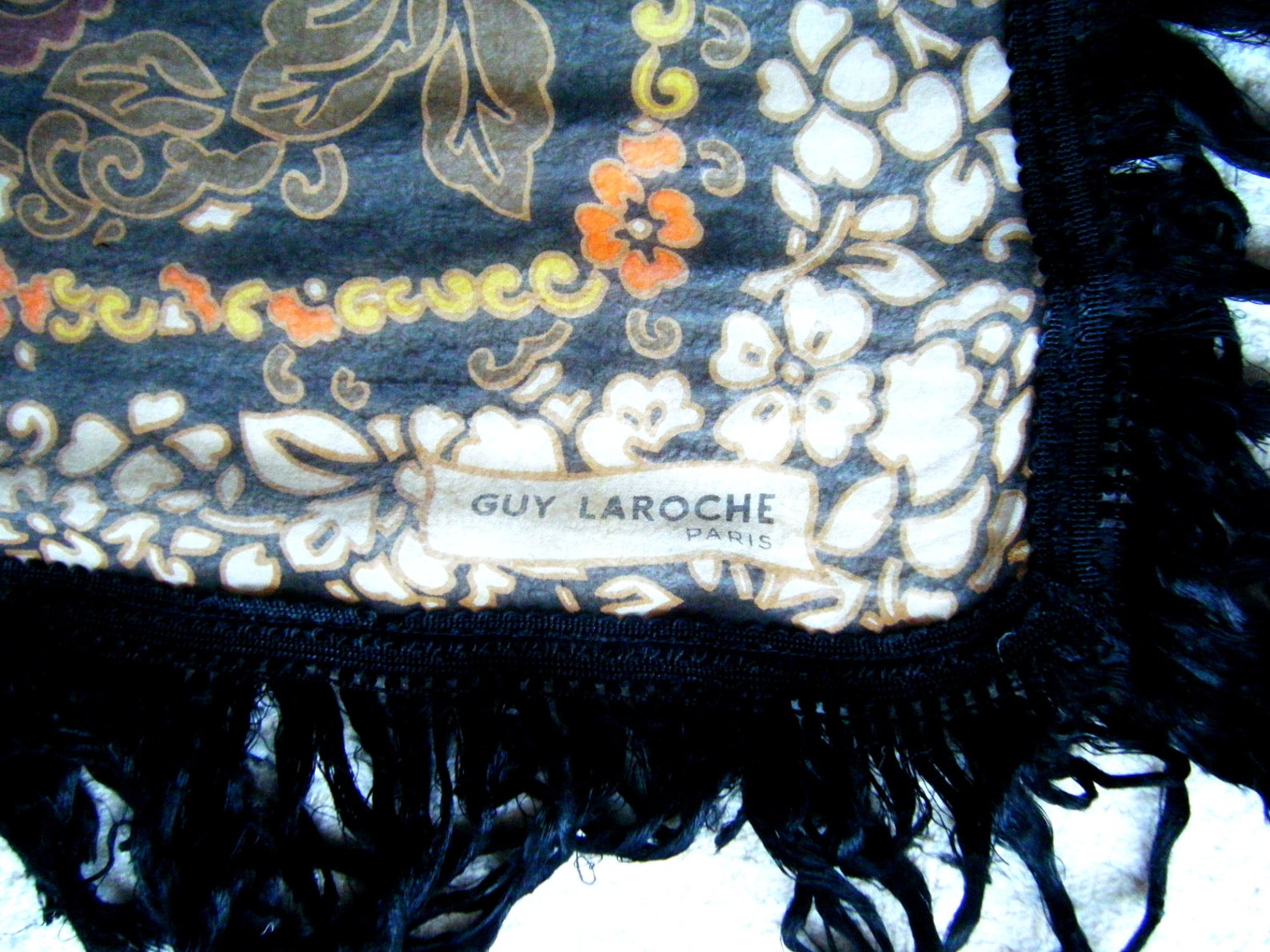 Vintage Designer Silk Scarf Black White Orange Green Vintage Etsy