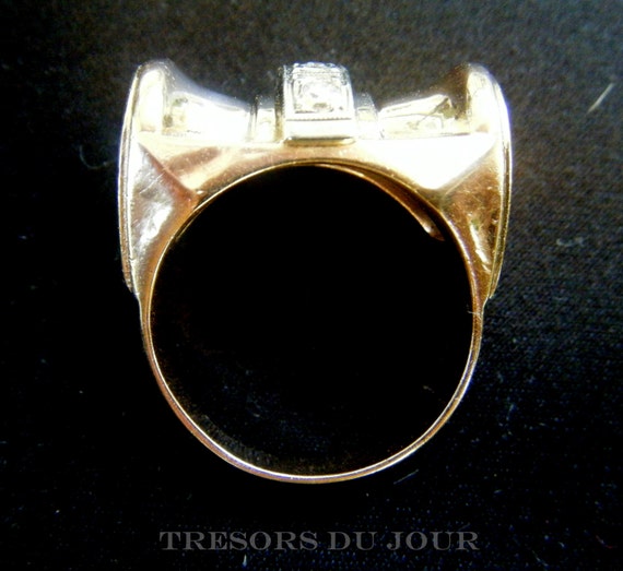 Art Deco Tank Ring, Rare Handmade 18k Gold Natura… - image 9