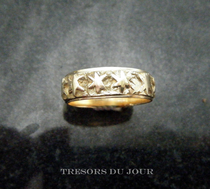 Gold Star Ring 'Etoiles' Poesie Ring Unique Engraved Wedding Band Medieval Poesy Ring Renaissance GOLD WEDDING RING Large Sizes image 7