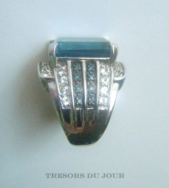 Blue TOPAZ RING Vintage Statement Ring Unique Lon… - image 4