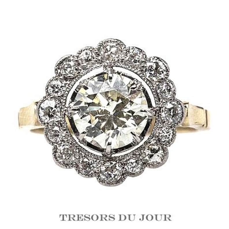 Edwardian Engagement Halo Ring 'Trianon' Diamond Art Deco Engagement RING custom ring conflict free diamonds Moissanite Engagement Ring image 1