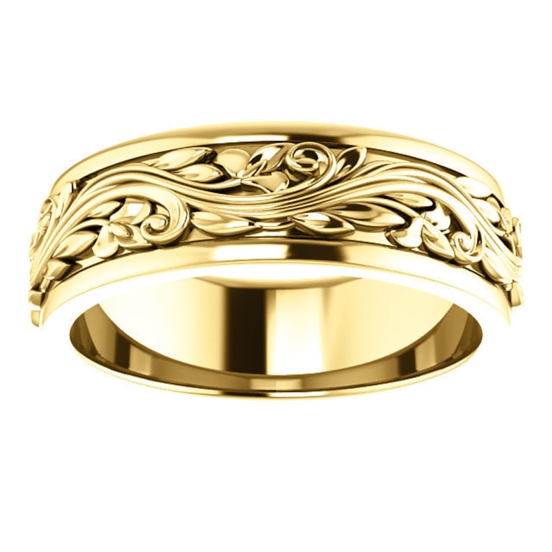 Sculpted Wedding Band 14k 18k Yellow Gold Rings Victorian Ring - Etsy ...