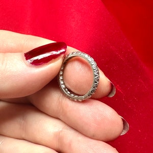 Vintage Art Deco Diamond Wedding Band, Elegant Platinum Genuine Full Eternity Anniversary Ring image 5