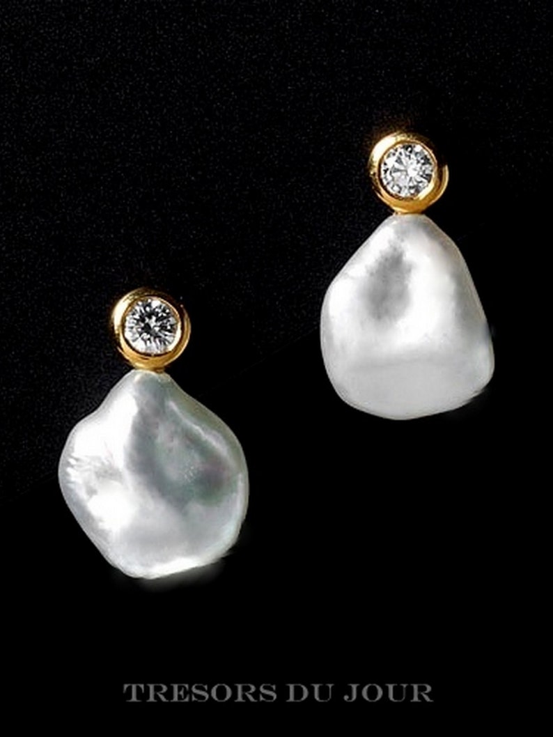 Unique Pearl Earrings Gold Real Pearl Diamond Earrings Etsy
