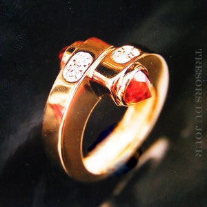 Unique Sapphire Toi et Moi Ring Sapphire Diamonds Gold Orange Sapphire Ring Colored Gems Moi et Toi Statement Alternative Engagement Ring image 1