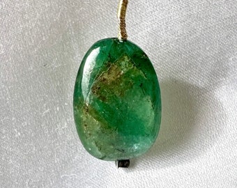 Unique Green Emerald Bead, Drilled Cabochon, Genuine Gemstone Loose Stone for Custom Pendant Charm Jewelry