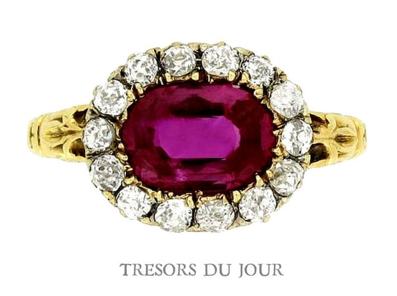 Edwardian Engagement Ring East West Oval Edwardian Ring Ruby Engagement Ring, Diamond Halo Engagement RING gold diamonds Ruby Halo Ring