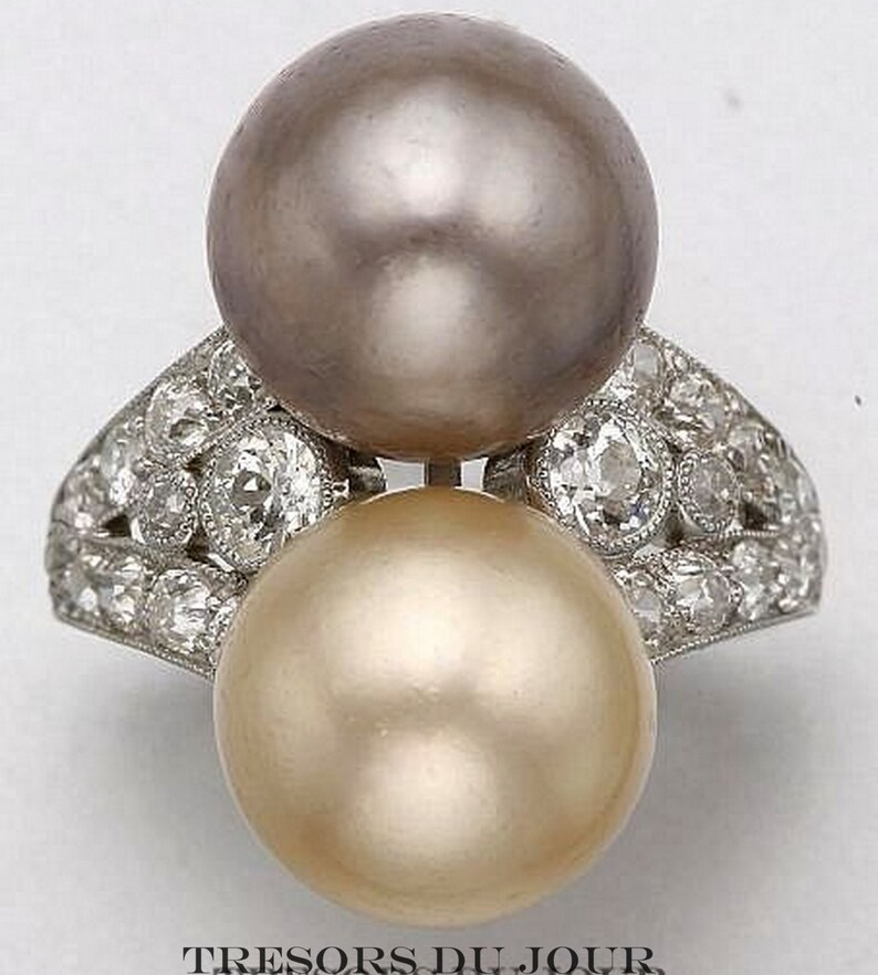 Pearl Ring Pearl STATEMENT RING With Diamonds and Millegrain Etsy