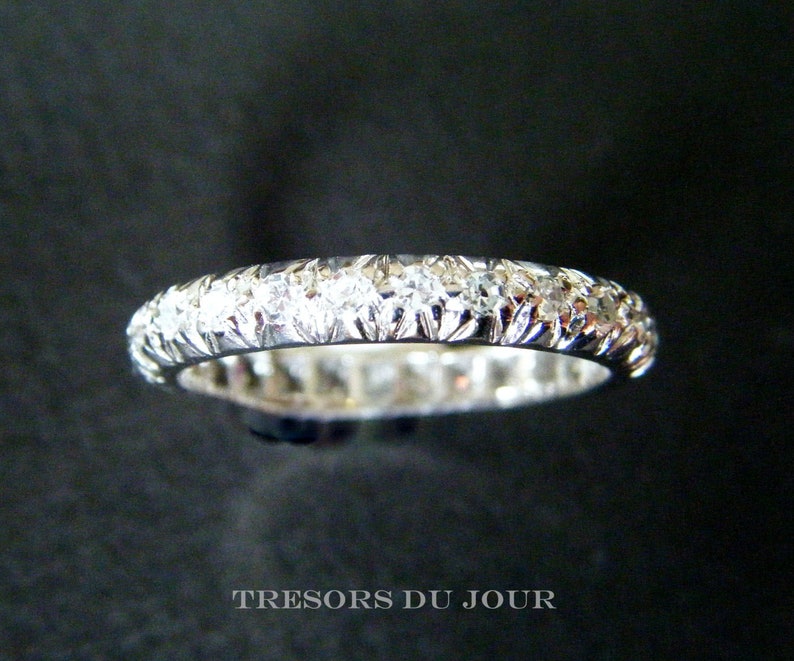 Vintage Art Deco Diamond Wedding Band, Elegant Platinum Genuine Full Eternity Anniversary Ring image 10