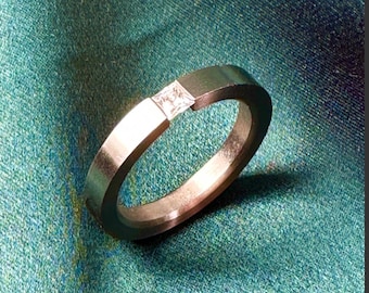 Bague de fiançailles alternative simple, faite main faite main avec diamant naturel ou de laboratoire en or blanc 14 carats ou platine, cadeau pour homme ou femme