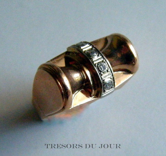 Art Deco Tank Ring, Rare Handmade 18k Gold Natura… - image 7