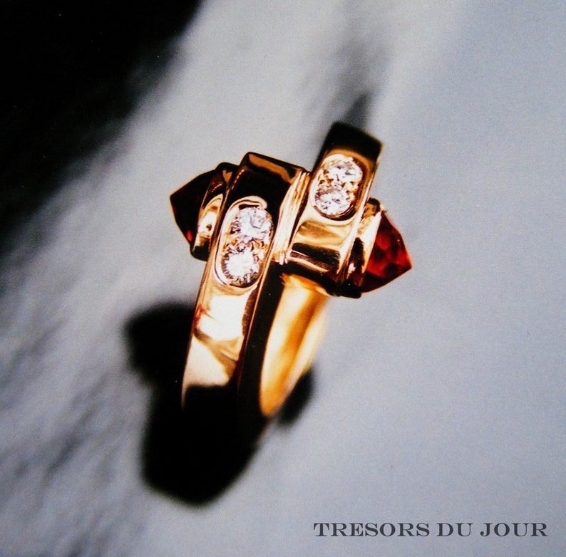 Unique Sapphire Toi et Moi Ring Sapphire Diamonds Gold Orange Sapphire Ring Colored Gems Moi et Toi Statement Alternative Engagement Ring image 2