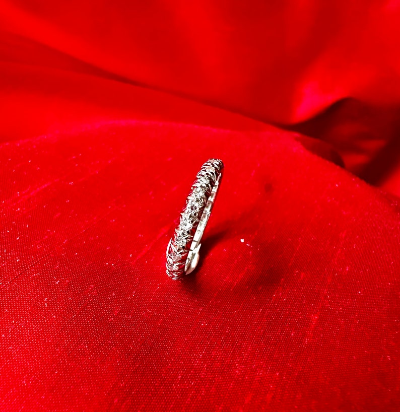 Vintage Art Deco Diamond Wedding Band, Elegant Platinum Genuine Full Eternity Anniversary Ring image 7