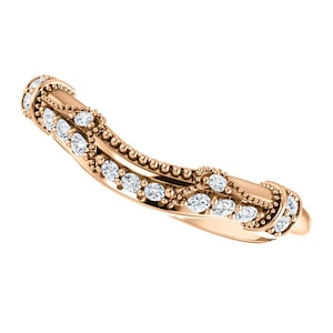 Edwardian Diamond Wedding Band Ring Rose Gold Diamond Antique style RING Vintage band Engagement Ring Set Diamond Wedding Ring Set