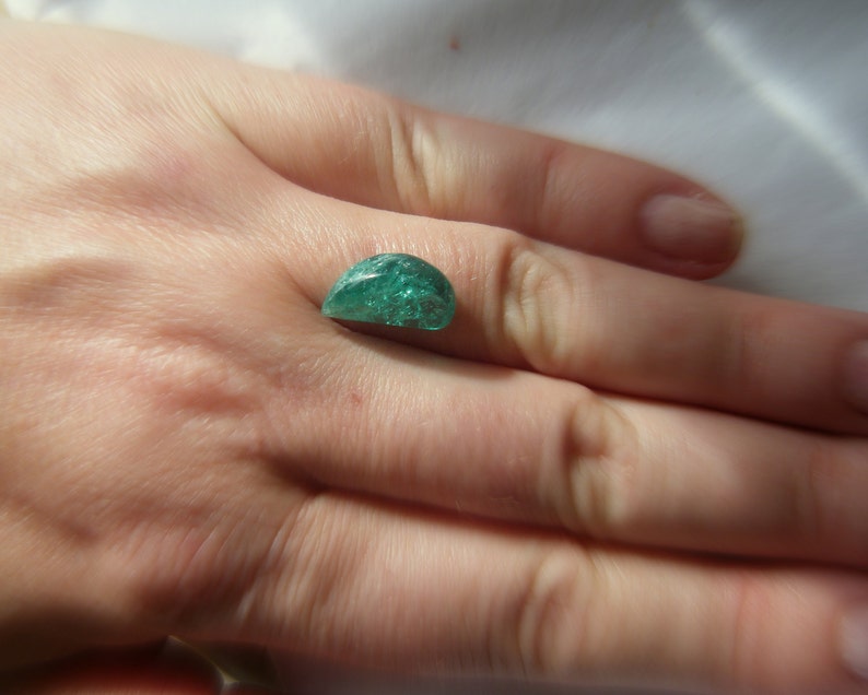 Unique 6 Carat Loose Emerald Cabochon, Real Green Emerald Gemstone for Custom Jewelry Making DIY image 5