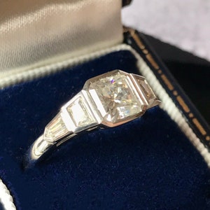 Vintage Engagement Ring Asscher cut Edwardian inspired lab diamond white gold Platinum Accented Stone Asscher Cut Moissaniate Art Deco