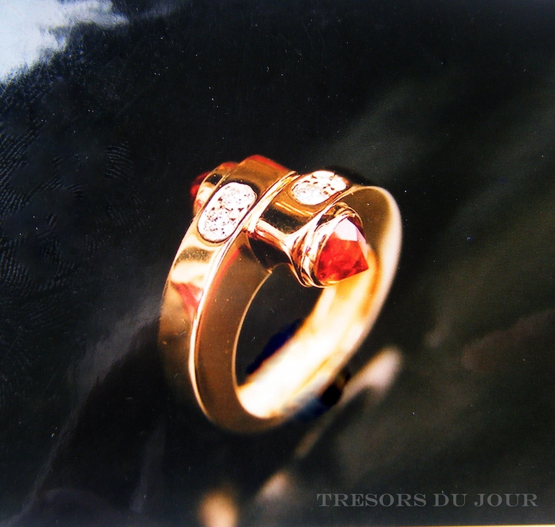 Unique Sapphire Toi et Moi Ring Sapphire Diamonds Gold Orange Sapphire Ring Colored Gems Moi et Toi Statement Alternative Engagement Ring image 4