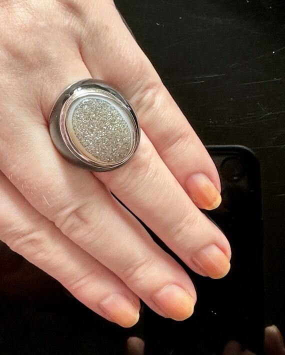 Large Statement Ring  with Neutral Druzy Geode Cr… - image 4