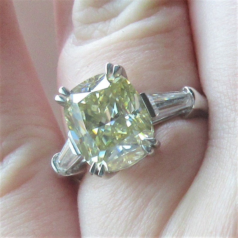 Yellow Moissanite Ring Elongated Cushion Engagement Ring Harro Etsy